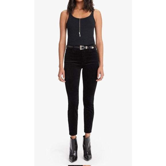 MOTHER Denim - MOTHER‎ High Waisted Looker Ankle Velvet Jeans Soft Skills Black Sz 26